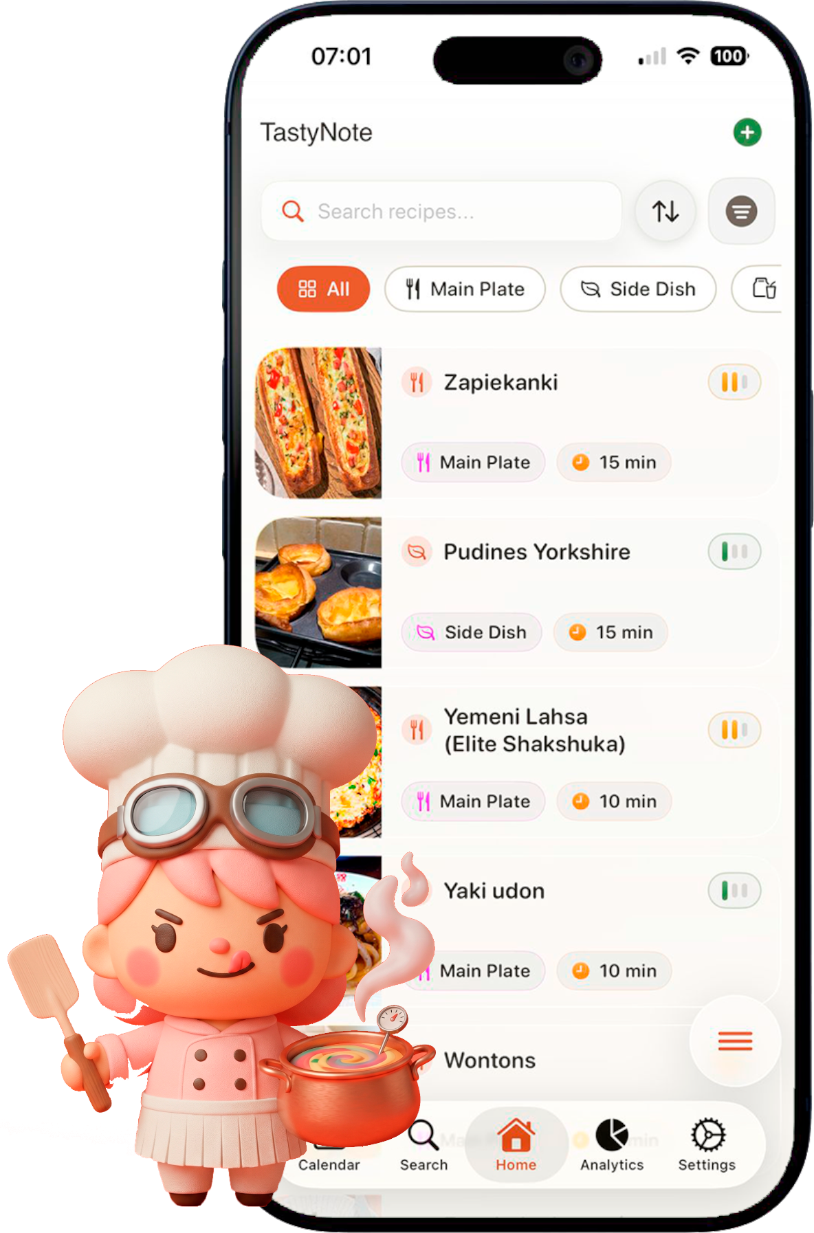 The TastyNote recipe library on iPhone